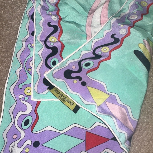 Emilio Pucci Long Scarf Abstract Art Pattern Turquoise - Picture 6 of 9